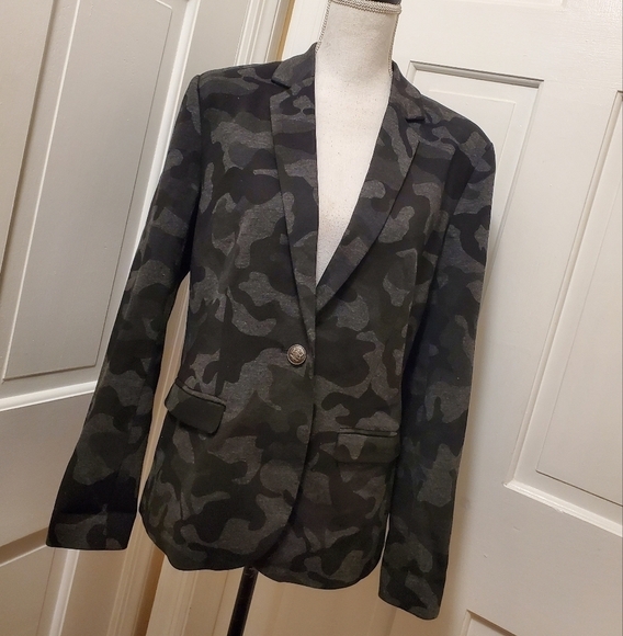 G.I.L.I Black & Gray Camo Print Ponte Knit Blazer Lined Size 10 - Picture 1 of 12